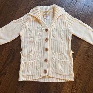VINTAGE 70s OffWhite Cream Cable Knit Collared Shawl Fashion Cardigan (NO BELT)